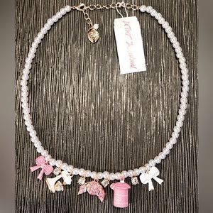 Betsey Johnson Mixer and Bows Pearl Charm Necklace